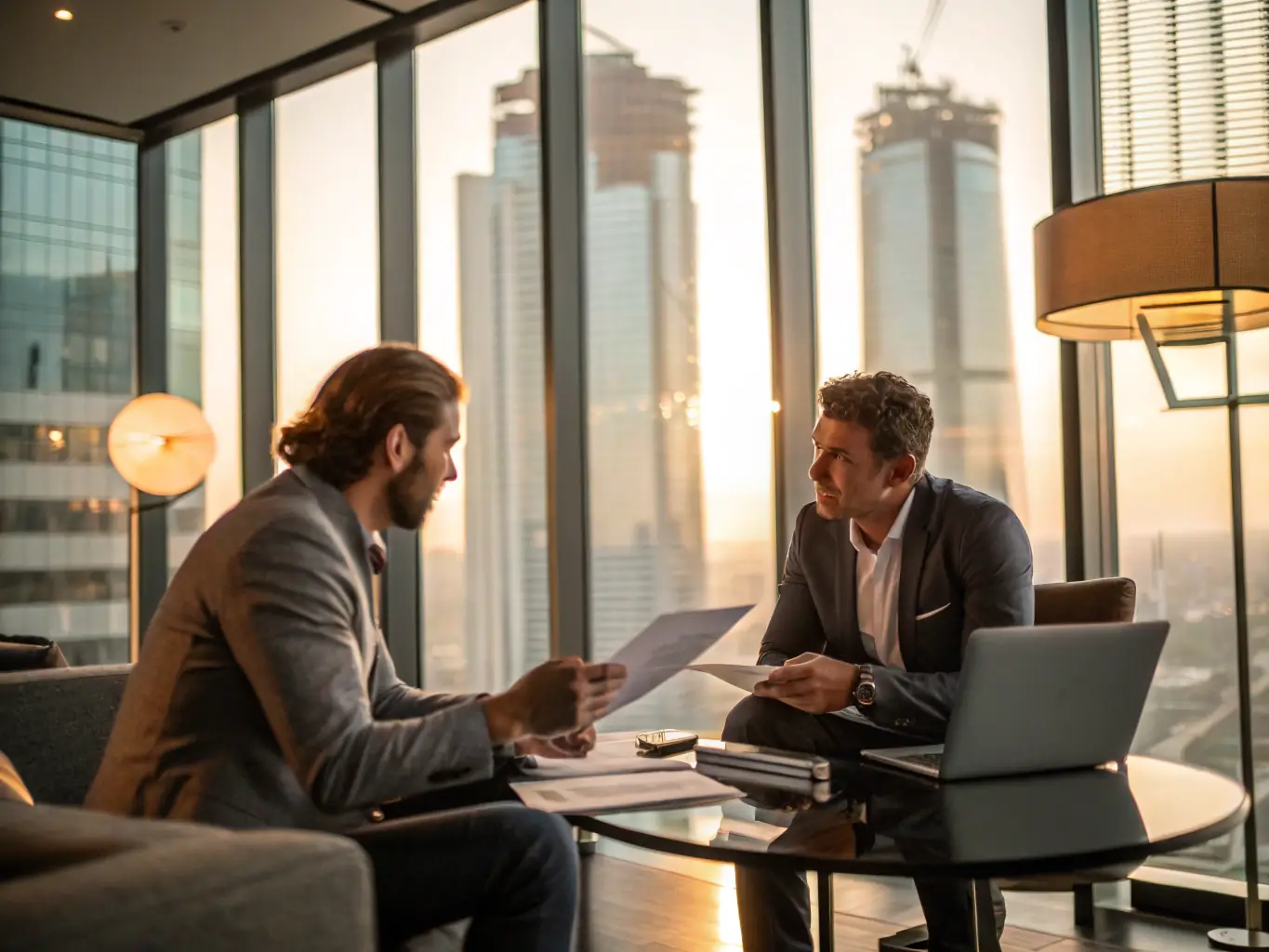 An image of a consultant presenting digital strategy to a client in a modern office, symbolizing digital transformation consulting.